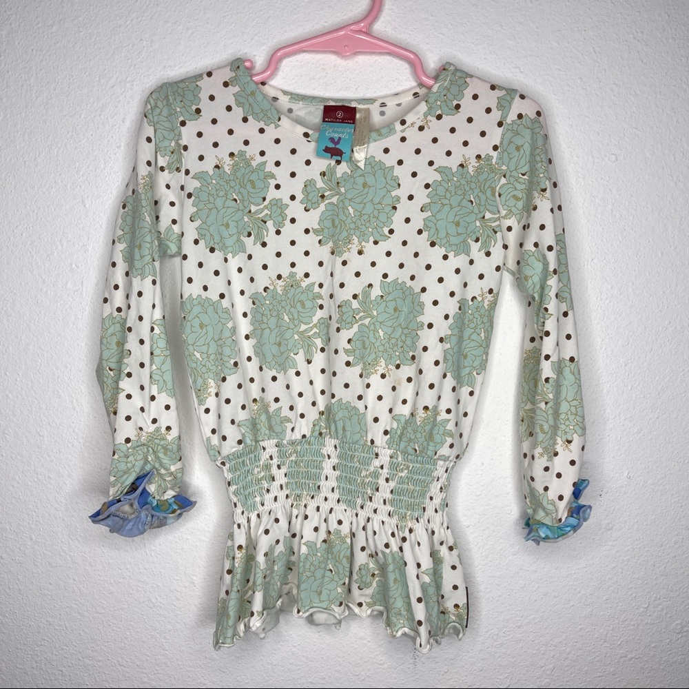 Matilda jane aster elaina top flowers dot smocked ruffle shirt Sz 2